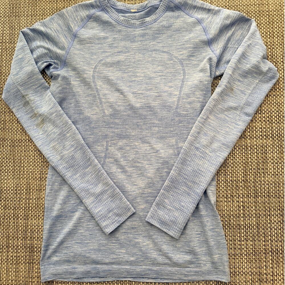 LULULEMON Swiftly Tech Hawaiian Blue Long Sleeve Top Shirt 8 Active Running - Picture 3 of 7